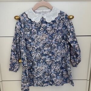 Tartine et Chocolat Blue Floral Long-Sleeve Dress with White Scallop Collar